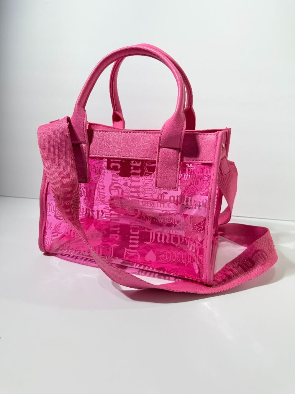 Juicy Couture Pink Clear Jelly Transparent Logo Tote Crossbody Bag